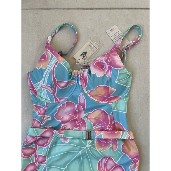 Kenny Flowers Swim One Piece Swimsuit Maui Tropical Floral MISSING BELT - Picture 2 of 9